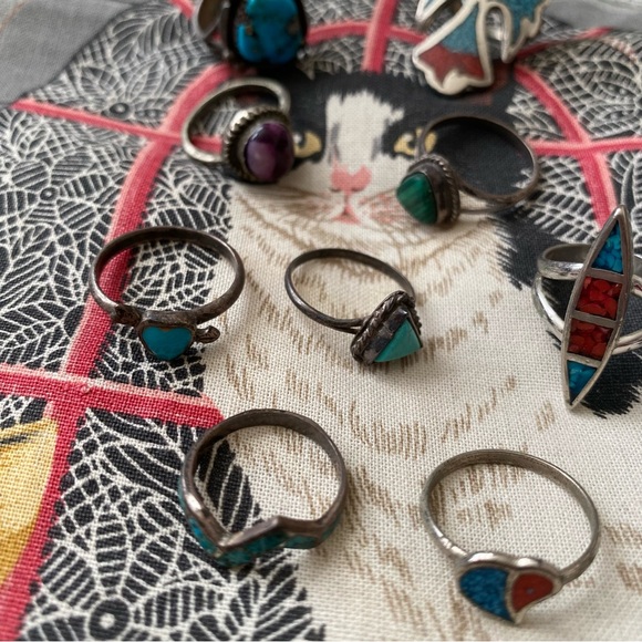 LOT of 9 Vintage Turquoise Navajo Southwestern Bohemian Rings - Picture 4 of 6